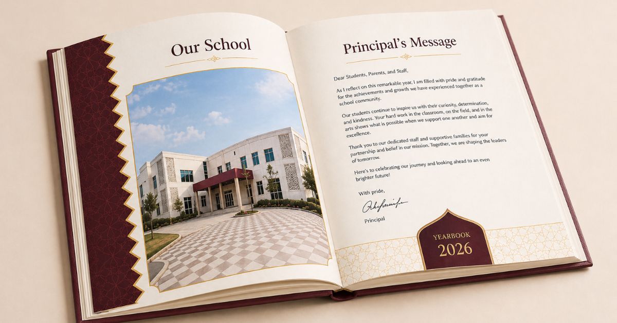 Organized table of contents layout in a school yearbook Qatar