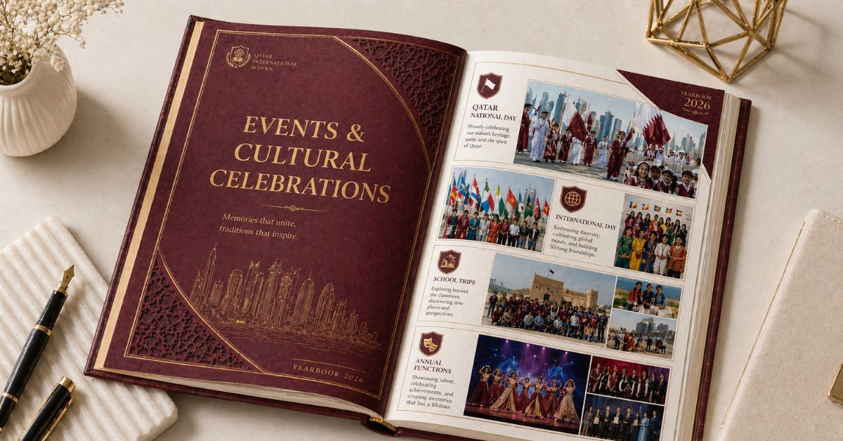 Cultural events and National Day celebrations in a school yearbook Qatar